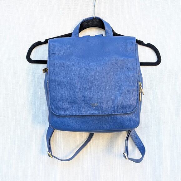 Fossil Preston Bright Blue Leather Logo Backpack - Picture 2 of 12